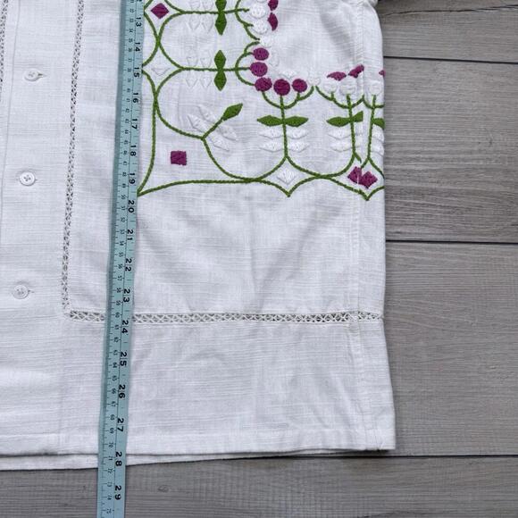 BODE Mens White Embroidered Nouveau Fleur Shirt Size L/XL plain-woven linen Boho - Picture 10 of 15